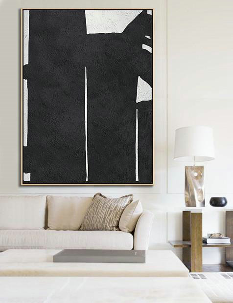 Extra Large Acrylic Painting On Canvas,Black And White Minimal Painting On Canvas - Handmade Acrylic Painting